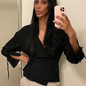 Top Shop Black Wrap Shirt